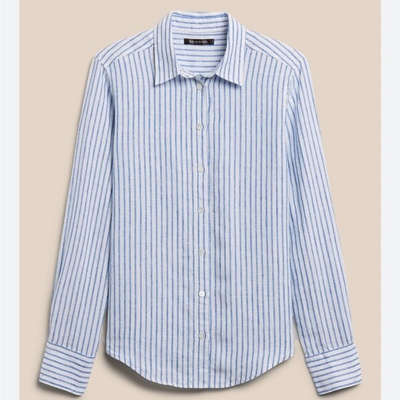 Banana Republic L/S Oversized Blue/White Striped Shirt, Size Small, 100% Cotton - Picture 3 of 8